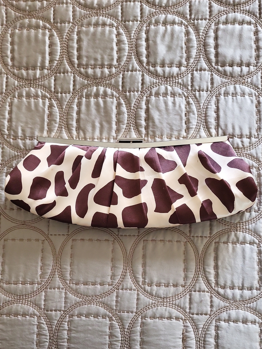 Ivory Satin Clutch with Chocolate Spot Print.
